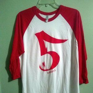 Maroon 5 band American Apparel Raglan red sleeve baseball tshirt - Large Unisex